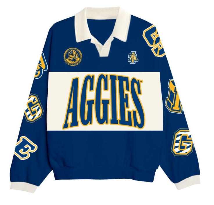 PREORDER: NCAT - Aggie Script HBCU Fleece Raglan in navy
