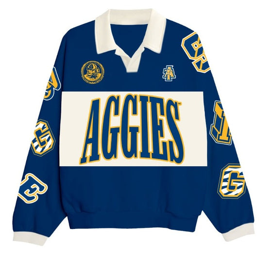 PREORDER: NCAT - ADULT “The Centennial” Aggie Script HBCU Fleece Raglan in navy