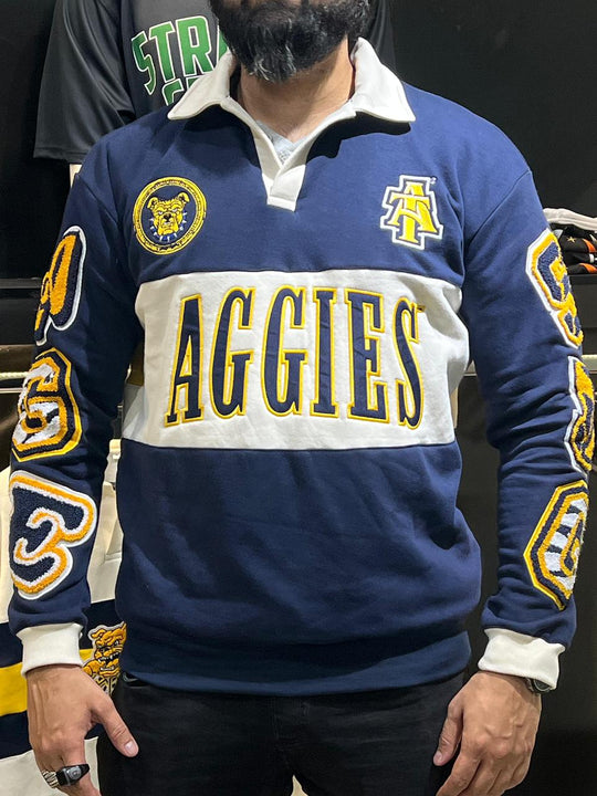 PREORDER: NCAT - “The Centennial” Aggie Script HBCU Fleece Raglan in navy