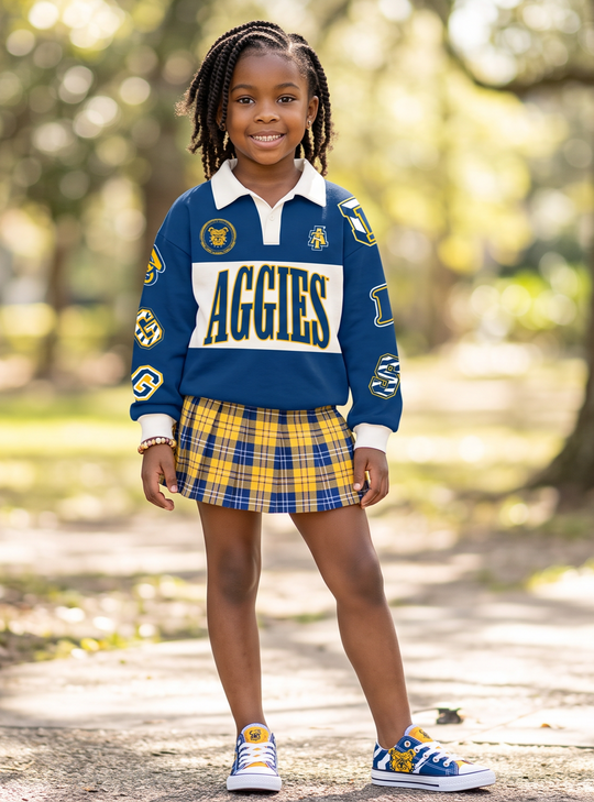PREORDER: NCAT - YOUTH “The Centennial” Aggie Script HBCU Fleece Raglan in navy