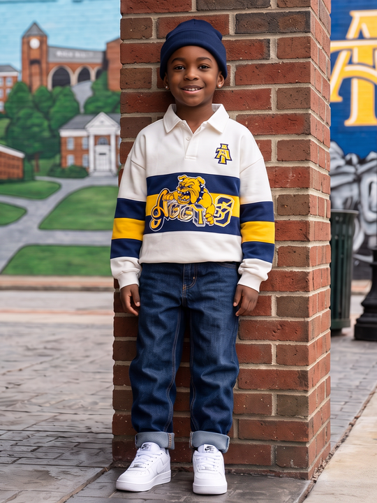 PREORDER: NCAT - YOUTH Aggie Bulldog HBCU Fleece Raglan in cream