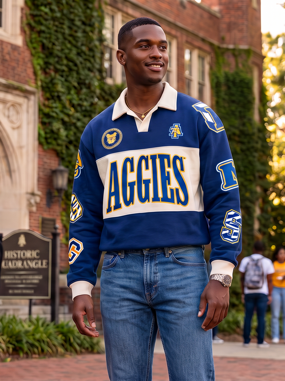 PREORDER: NCAT - ADULT “The Centennial” Aggie Script HBCU Fleece Raglan in navy