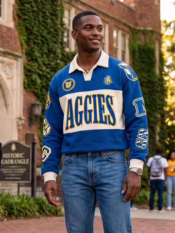 PREORDER: NCAT - ADULT “The Centennial” Aggie Script HBCU Fleece Raglan in navy