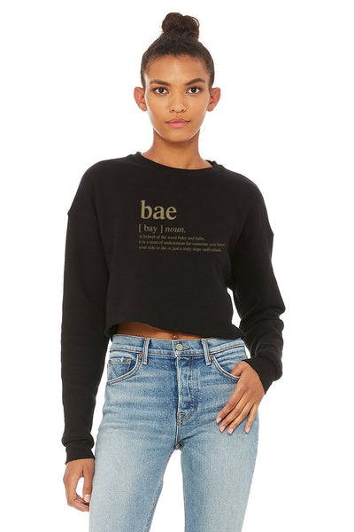 sweatshirt Bae slogan women's cropped crew fleece sweatshirt (FINAL SALE)in black - Tony by Toni
